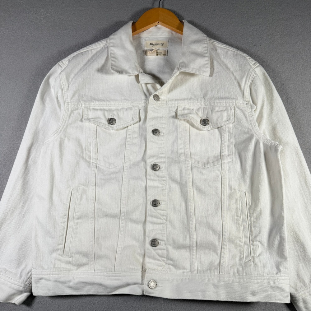 Madewell Oversized Trucker Jacket White Denim Cotton Button Front Womens L